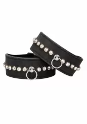 Сексуальные оковы на ноги из экокожи Diamond Studded Ankle Cuffs, 34 см, черный