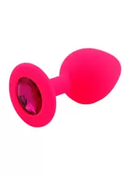 Средняя силиконовая анальная пробка Kanikule Medium с кристаллом – розовый