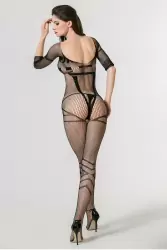 Закрытый кетсьюит-сетка со стройнящими зигзагами Femme Fatale - черный