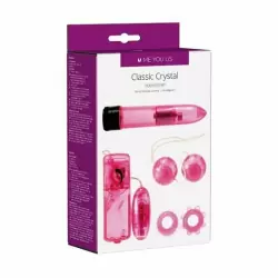 Вибратор для пар в наборе с насадками Me You Us Classic Crystal Couples Kit Pink
