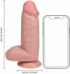 Реалистичный фаллоимитатор Shots Toys Extra Thick Straight with Balls с мошонкой, на присоске, с набухшими венами, 20,3 см х 6,6 см, ПВХ, телесный