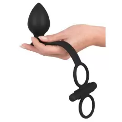 Анальная втулка Black Velvets с виброкольцами для пениса – черный