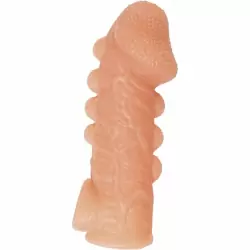 Реалистичная насадка на пенис с двумя рядами бугорков и отверстием для мошонки «Cock sleeve» (средняя), Kokos
