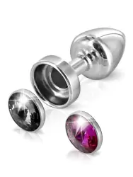 Металлический анальный плаг Anni Magnet T2 с двумя заменяемыми кристаллами на магните – серебристый