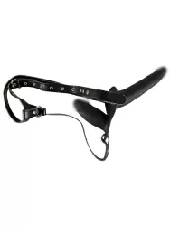 Реалистичный страпон Double Strap On, двойной, вагинально-анальный, силикон, черный