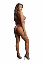 Боди с открытыми чашками, гартерами и наклейкой на грудь Shots toys, S/XL