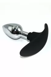 Серебряная анальная пробка для ношения с основанием из силикона