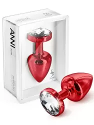 Сверкающая анальная пробка Anni Round T2 с кристаллом в основании – красный