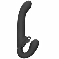 Анатомический страпон Satu - Black, безремневой, 23 см, 3 мотора, силикон, чёрный