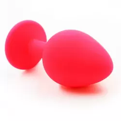 Средняя силиконовая анальная пробка Kanikule Medium с кристаллом – розовый с изумрудным