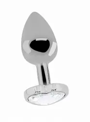 Серебряная анальная пробка с бриллиантовым кристаллом в форме сердца - 2,7 см.