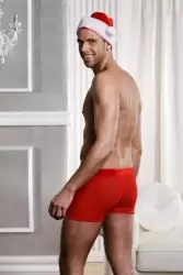 Мужской эротический костюм Деда Мороза Candy Boy: шорты и головной убор – красный с белым, OS