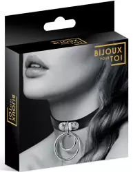 Элегантный чокер Concorde COLLIER RAS DE COU NOIR, с двумя металлическими кольцами, 40 см, черный