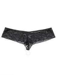 Трусики-тонг Coquette с жемчужной нитью – черный