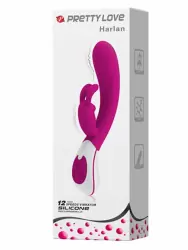 Изогнутый вибратор-кролик Harlan  G-spot, с ушками, 7 режимов, 22 см, силикон, розовый с белым