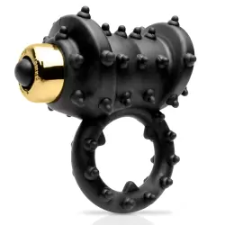 Эрекционное кольцо Gold Vibrating Cockring с вибрацией черное с золотом	