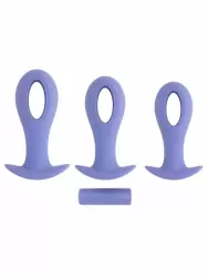 Набор анальных пробок Hole Punch Plug Set, с вибропулей, 3 размера, 10,3-11,6 см, силикон, синий