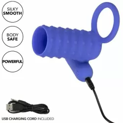 Ребристое виброкольцо-насадка Silicone Rechargeable Endless Desires Enhancer, 10,25 см, силикон, синий 