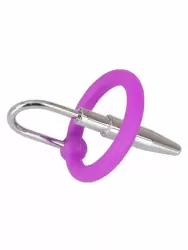 Компактный уретральный стимулятор Orion Penis Plug, с силиконовым кольцом под головку, 4,5 см, металл, серебристый с фиолетовым