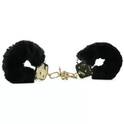 Наручники Deluxe Furry Cuffs с мехом – черные с золотом	