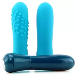 Дизайнерский мини массажер с двумя насадками Io - Blue