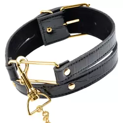 Ошейник с поводком Fetish Fantasy Gold черный с золотом