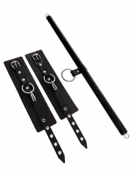 Комплект бондажный Pecado BDSM, 3 точки фиксации, распорка, оковы, натуральная кожа, черный