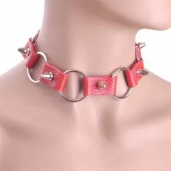 Ошейник с шипами и кольцами Red S