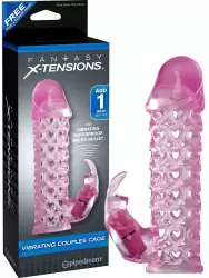 Удлиняющая насадка со стимулятором клитора Vibrating Couples Cage – розовая	