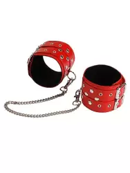 Кожаные оковы Sitabella с двойной застежкой и цепочкой – красный