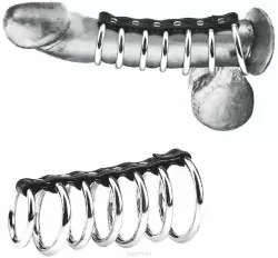 Хомут на пенис с 5 металлическими кольцами Blueline Gates Of Hell - чёрный