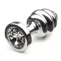 Миниатюрная анальная пробка Anni Ano T1 с рельефом и камнем Сваровски – серебристый