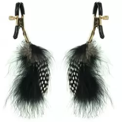 Зажимы для сосков Nipple Clamps с перьями – черные с золотом	