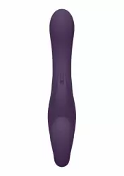 Анатомический вибрострапон Suki, 22 см, безремневой, с тремя моторами, с ушками на клиторальной части, фиолетовый