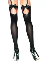 Плотные чулки с бантиками и стразами (Temptlife) – черный 