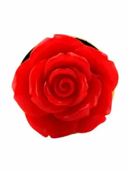 Золотая анальная пробка с ограничителем в форме красной розы, размер L, Kanikule