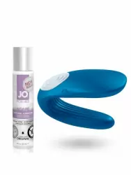 Вибратор для пар Partner Whale – синий и Согревающий лубрикант для женщин JO Agape Warming – 30 мл
