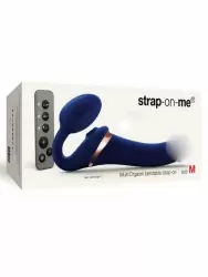 Анатомический страпон Strap-On-Me Multi Orgasm с 3 моторами, безремневой, размер M, синий