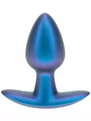 Гладкая анальная пробка Shots toys, 6,5 см, силикон, синий металлик