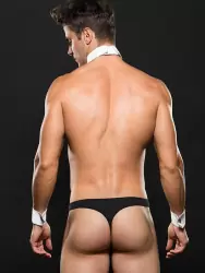 Эротический игровой костюм Envy Tuxedo «Джентльмен»: воротничок, манжеты и трусы – белый с черным, M/L