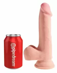 Реалистичный дилдо тройного покрытия с мошонкой и присоской King Cock Plus. 16,5 см