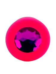 Средняя силиконовая анальная пробка Kanikule Medium с кристаллом – розовый с фиолетовым