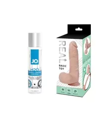 Реалистичный фаллоимитатор Real Basic c присоской 21 см - телесный и Лубрикант на водной основе JO H2O Original – 30 мл