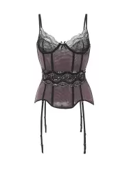 Изысканный лавандовый корсет Coquette с черным сверкающим кружевом – S