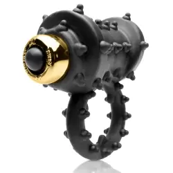 Эрекционное кольцо Gold Vibrating Cockring с вибрацией черное с золотом	