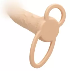 Реалистичная вибронасадка Performance Maxx Rechargeable Dual Penetrator, для двойного проникновения, 14 см, 10 режимов, светло-телесный