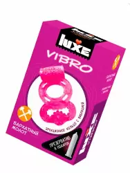 Набор: Виброкольцо Luxe Vibro Бархатный Молот, диаметр 3,3 см, розовый + презерватив 1 шт.
