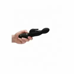 Рельефный вибратор-кролик Niva, с ротацией, с функцией мгновенный оргазм, 21,5 см, черный