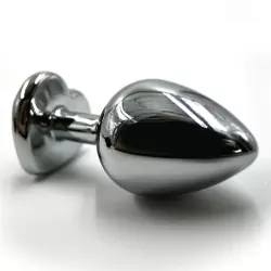 Большая алюминиевая анальная пробка Kanikule Large с кристаллом в виде сердца – серебристый с красным