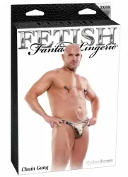 Стринги с зажимами для сосков Chain Gang - 2XL/3XL